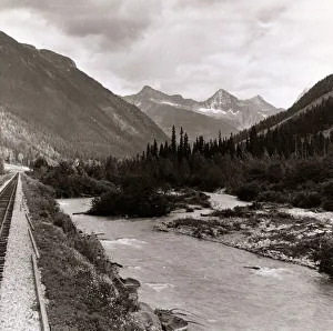 00273 Prints: Canada - Mountains Snow Peak Forest Trees Water River