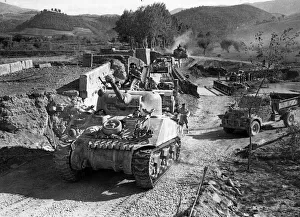 Italian Front Prints: Canadian armour crossing a Bailey Bridge over the River Sieve, Italy