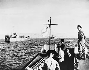 Amphibious Landing Prints: Canadians in landing craft near the port of Piraeus in Greece Second World War
