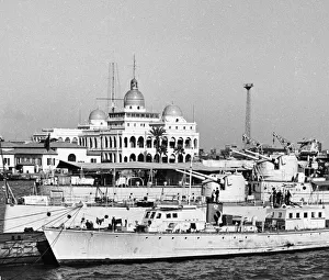00173 Prints: Canal Zone 1952 The Cruiser HMS Cleopatra and the minelayer HMS Manxman