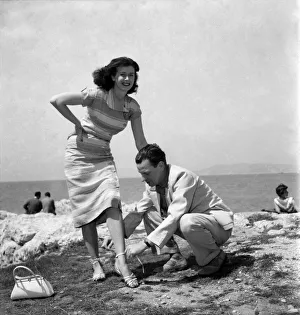 Cannes Film Festival 1953. Actress Elsy Albiin seen here on the beach at Cannes