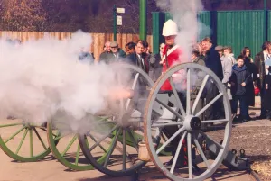 A cannon is fired at the official unveiling of a fountain at Beamish Museum
