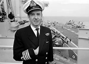 Captain of HMS Ark Royal Captain Lygo on top of the bridge of the aircraft carrier after