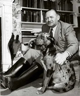 Canines Prints: Captain William Ashby with his extremely valuable Texas Leopard Cow Dog which he plans to