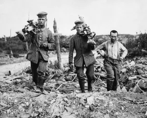 Machine Gun Prints: Captured German machine gunners carrying their guns following the Battle of Messines