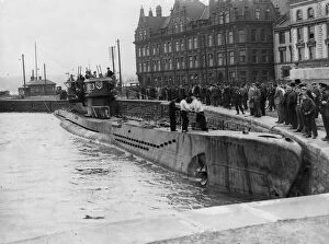 01459 Collection: Captured German submarine U-1023 on show at West Bute Basin, Cardiff Docks