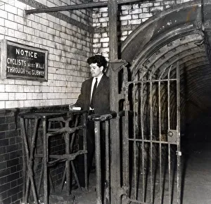 Cardiff River Ely Subway. Turnstile and gateway for bicycles at the end of the River Ely