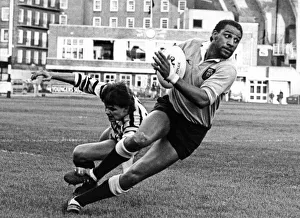 00932 Prints: Cardiff v Glamorgan Wanderers. Cardiff wing Gerald Cordle rounds Andy Francis of
