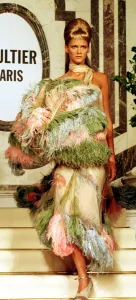 Feathers Prints: Carmen Cass models a Jean Paul Gaultier design January 1999 at his show during Jean