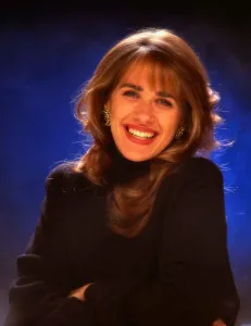 Carol Smillie model TV presenter wearing black jumper