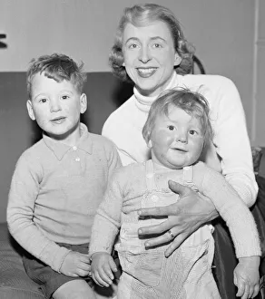Dungarees Prints: Caroline Benn seen here with her two sons Stephen (left) and Hilary 19th March 1955