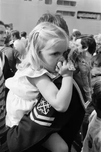 The carrier HMS Invincible sailed home from the Falklands to a tumultuous welcome
