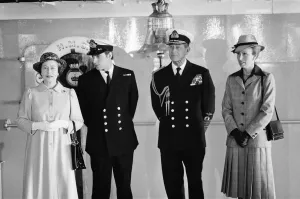 The carrier HMS Invincible sailed home from the Falklands to a tumultuous welcome