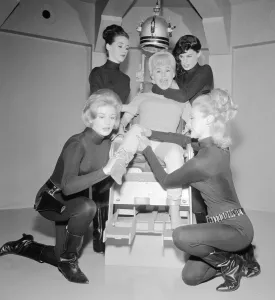 00157 Prints: Carry On Spying Film 1964 Filming at Pinewood Studios Barbara Windsor manacled to