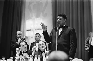 Microphones Prints: Cassius Clay (Muhammad Ali) attends a sports writers reception