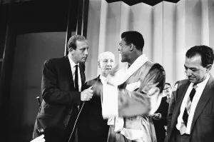 Men Only Prints: Cassius Clay seen here being interviewed by BBC news reporter Peter Woods during