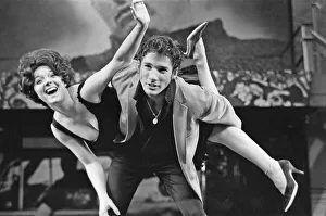 Theatres Prints: The cast of the American musical Grease rehearsing at the New London theatre off Drury