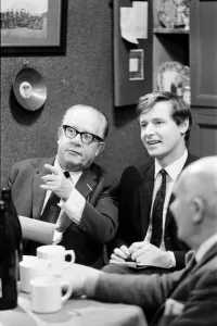 The cast of Coronation Street on set. Jack Howarth as Albert Tatlock