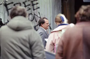 The cast of Only Fools and Horses'television series on set filming a