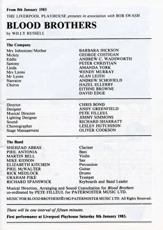 01133 Prints: The cast list for Blood Brothers at the Liverpool Playhouse, 1983