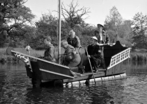 Boat Prints: The cast of the wartime comedy series Dads Army take to the water during the filming of