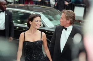 Catherine Zeta-Jones and Michael Douglas at the film premiere of Entrapment