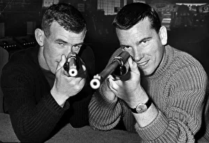 Aiming Prints: Celetic footballers Bobby Lennox and Joe McBride at shooting practice, September 1967