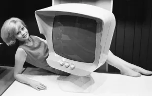 Celia Hammond sets off this futuristic design of aTV set for 1971 by Mr John Denison Hunt