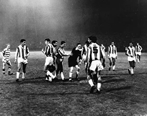 Celtic FC v Leixoes Inter Cities Fairs Cup players argue with referee after awarding