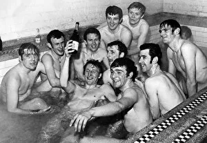 00253 Collection: Celtic players celebrating in team bath 1970