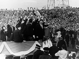 00565 Prints: Celtic team led by manager Jock Stein parading the European Cup trophy during their