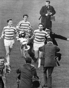 Celtic v. Rangers. Celtic Players L to R Billy McNeill, young