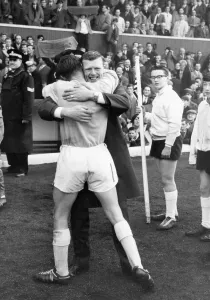 Celtic v. Rangers Ronnie Simpson and John Fallon hug each other after the 2-1