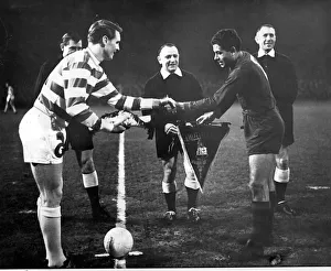 Pennants Prints: Celtic versus Barcelona December 1964 Celtic captain Billy McNeill greets