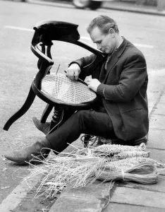 Repairing Prints: Chair Caning: An unusual sight in London the old craft of chair caning Mr