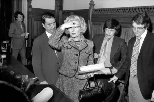 Voting Prints: Challenger for leadership of the Conservative Party Margaret Thatcher arrives for a
