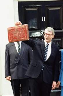 Chancellor of the Exchequer John Major at 11 Downing Street as he delivers his first