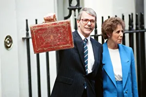 Chancellor of the Exchequer John Major at 11 Downing Street with his wife Norma as he