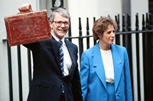 Chancellor of the Exchequer John Major at 11 Downing Street with his wife Norma as he