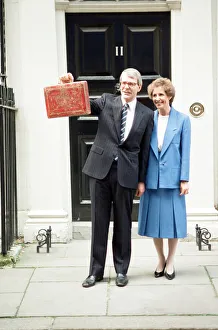 Chancellor of the Exchequer John Major at 11 Downing Street with his wife Norma as he