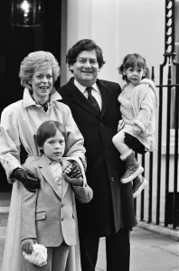 01255 Prints: Chancellor of the Exchequer Nigel Lawson and his wife Therese with their children outside