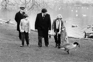 01255 Prints: Chancellor of the Exchequer Nigel Lawson and his wife Therese with their children Tom