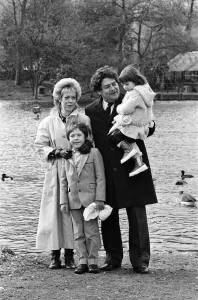 Chancellor of the Exchequer Nigel Lawson and his wife Therese with their children Tom