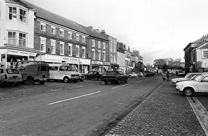 The characteristic cobblestones and building frontages of the main street in Stokesley