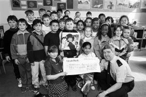 Charity fundraiser PC Dave McSweeney went back to his old school for the first time in 25
