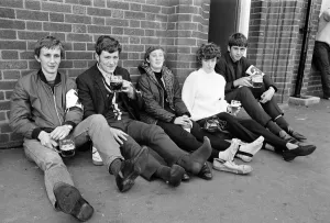 Walk Prints: Charity Walk Completed, these young participants enjoy a rest and pint of beer