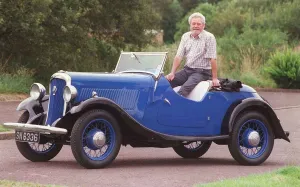 Charles Kelly with his 1934 Hillman Minx Sports Tourer car July 1999