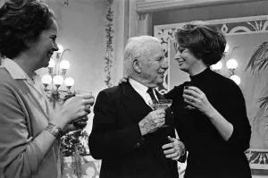 01141 Prints: Charlie Chaplin celebrates his 77th birthday on the set at Pinewood where he is making a