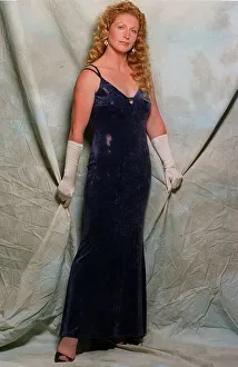 Charlie Dimmock August 1998 blue velvet evening dress white satin gloves