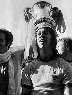 Charlie George footballer for Arsenal with the FA cup trophy after Arsenal beat Liverpool